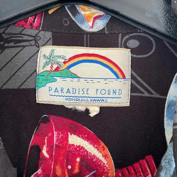 Vintage Paradise Found black happy hour cocktail Hawaiian shirt size medium - Picture 6 of 12